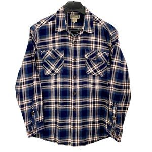 Duluth Trading Co.‎ Flannel men’s XL navy blue, maroon, white & tan plaid shirt